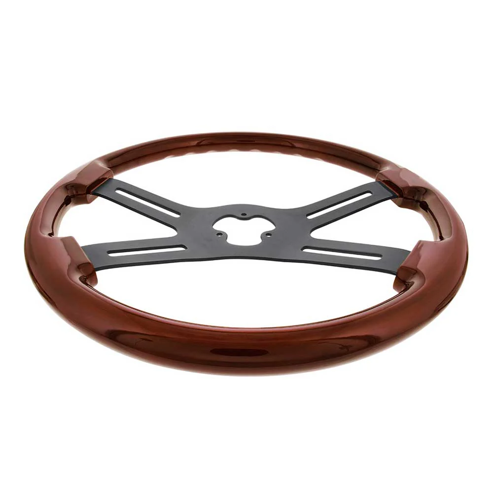 18" Wood 4 Spoke Steering Wheel with Horn Bezel and Button - Image 5