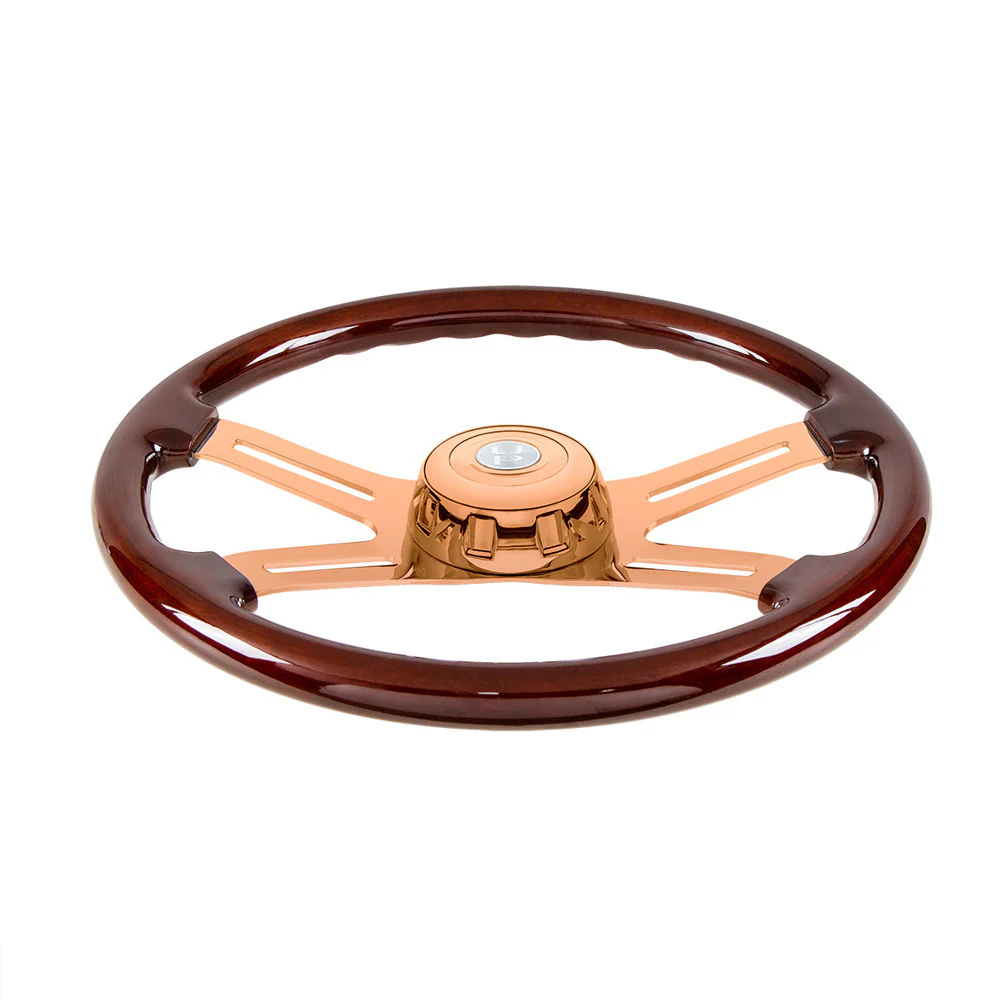 18" Wood Rim Rose Gold 4 Spoke Poly Rim Steering Wheel with Horn, Bezel - Image 2
