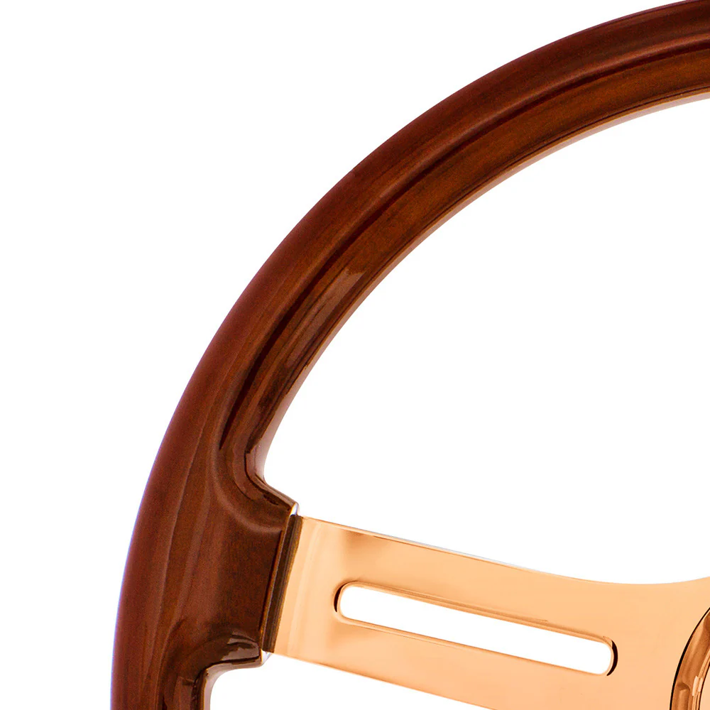 18" Wood Rim Rose Gold 4 Spoke Poly Rim Steering Wheel with Horn, Bezel - Image 3