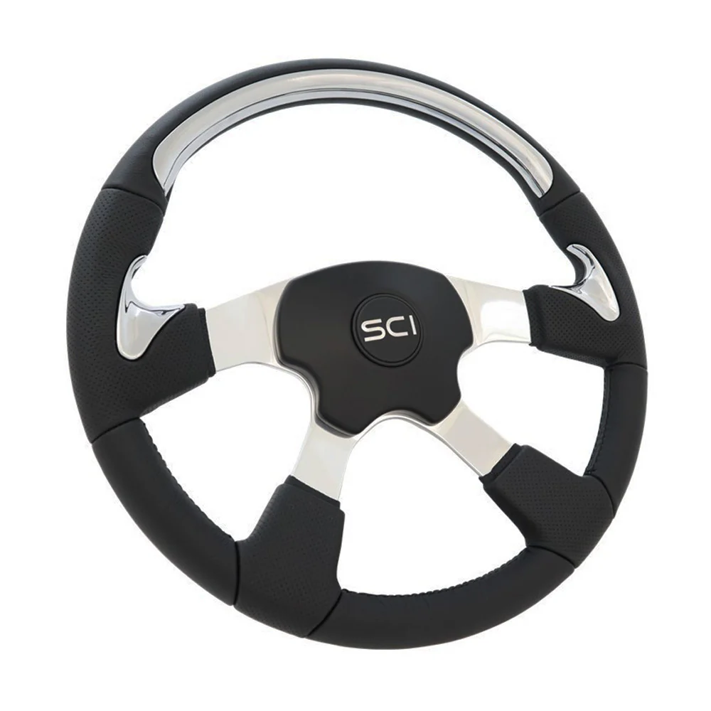18" Traveler 4-Spoke Chrome and Leather Steering Wheel