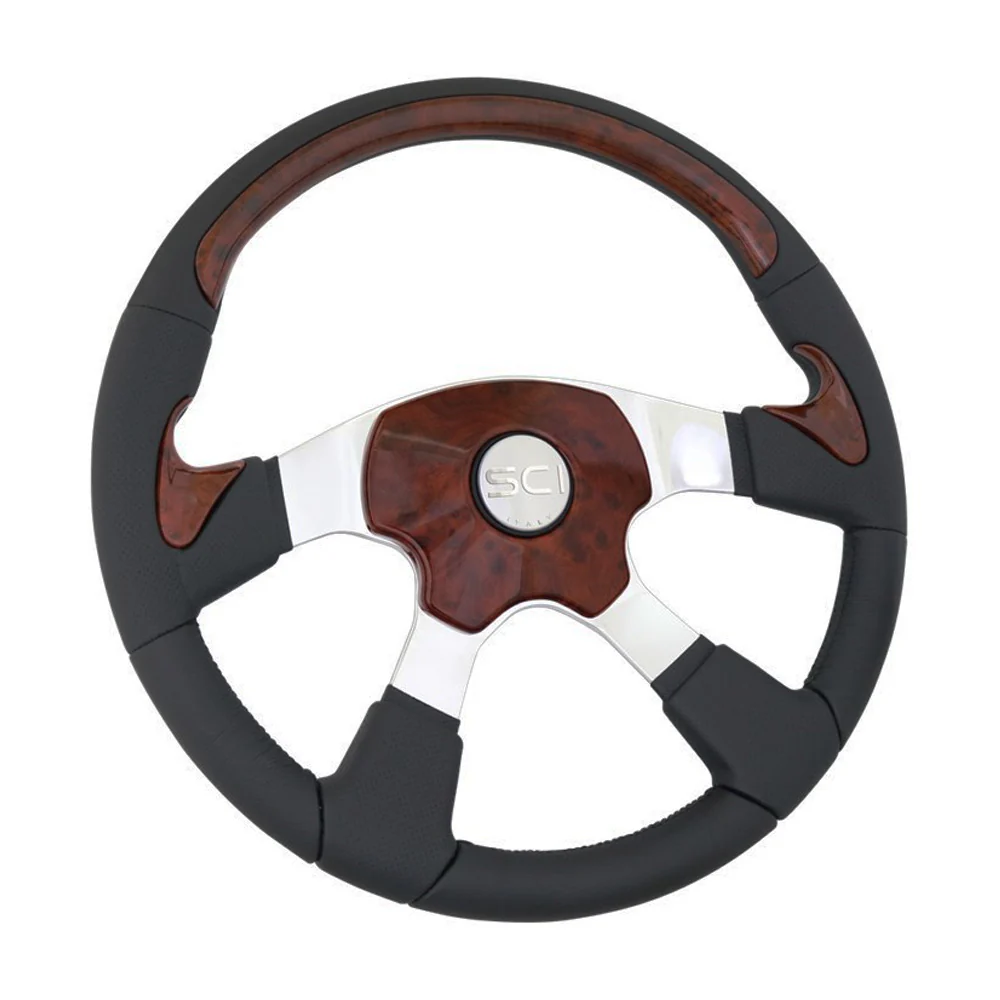18" Traveler Burl and Leather Rim Steering Wheel 4-Spoke