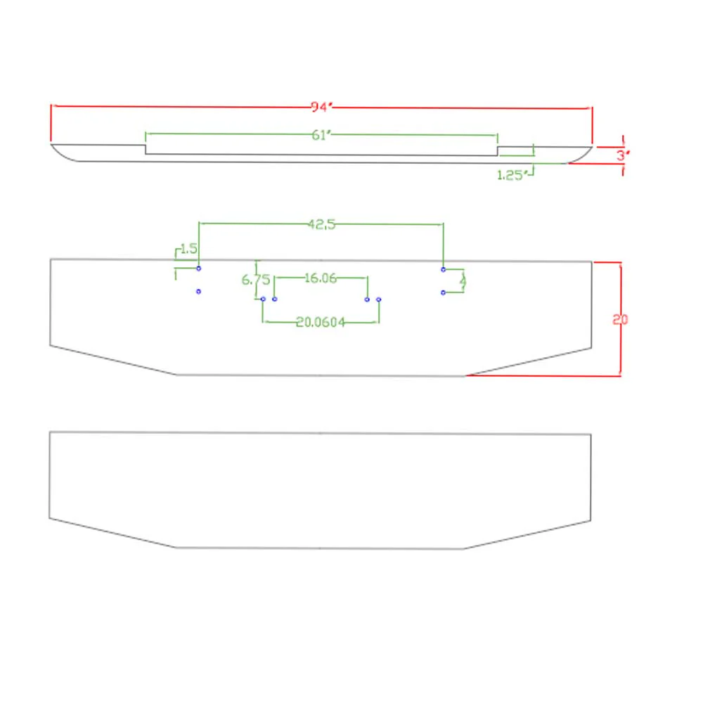 1967-1981 Kenworth W900A 20" Tapered Texas Square Bumper