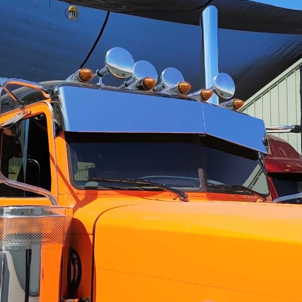 1987-2024 Peterbilt Ultra Cab Stainless 11" x 8" Bow-Tie Visor with Blind Mount - Image 2
