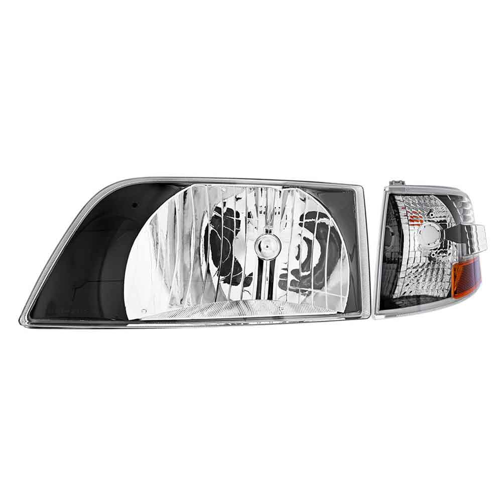 1996-2003 Volvo VN Black Headlight Assembly and Turn Signal Set (4PCS)