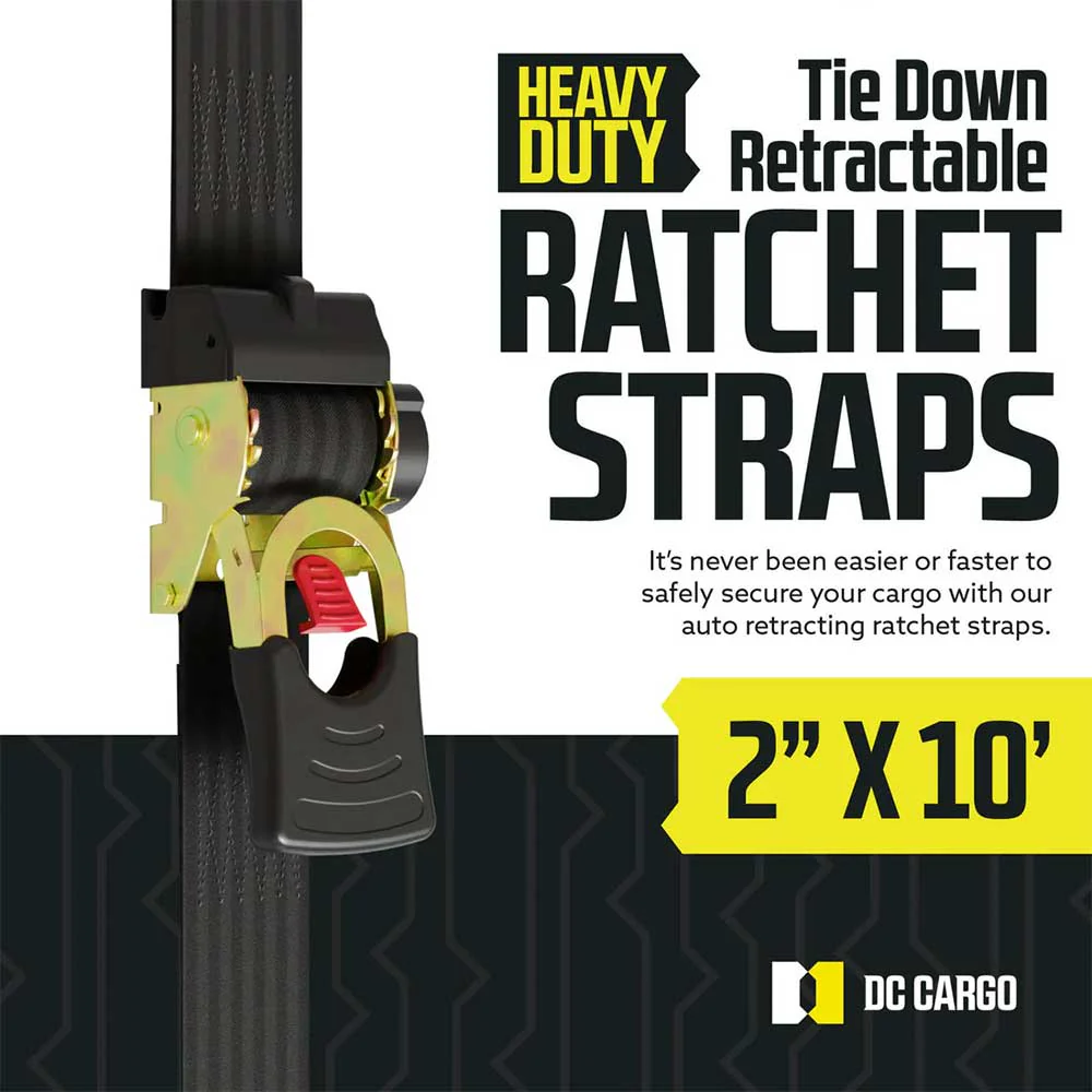 2" x 10'  Retractable Ratchet Straps - 2 Pack