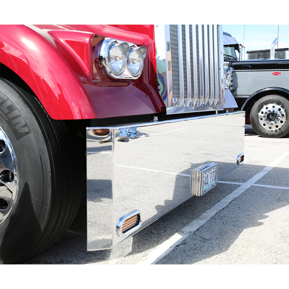 20" Mitered Chrome Plated Stainless Steel Bumper with Blind Mount for Peterbilt, Kenworth, Freightliner