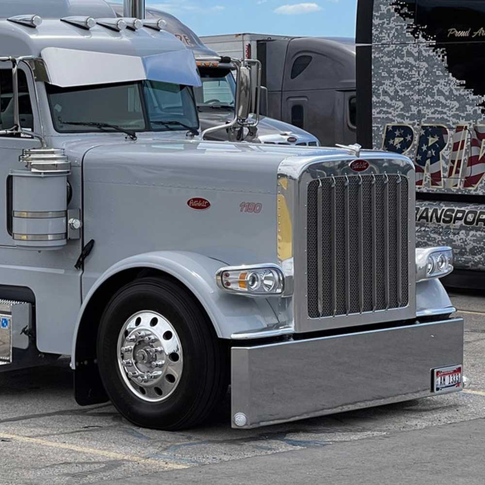 20" Peterbilt 357, 378, 379 Mitered End Chrome Plated with Watermelon Side Cutouts with Blind Mount