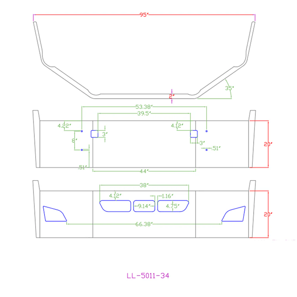 20" Volvo VNL 2017 and Newer Set Back Axle Bumper with Fog, Tow and Vent Cut Outs - Image 3