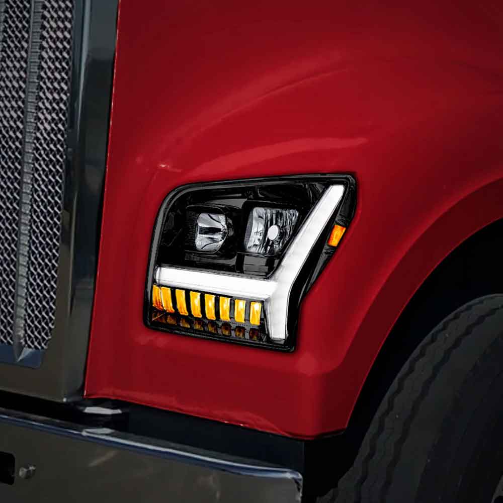 2019-22 Kenworth W990 Black Inner Housing LED DRL Light Bar & Turn Signal - Image 2