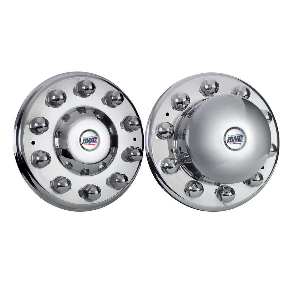 22-1/2", 24-1/2" Mirror Finish Universal Stainless Steel Unitized Cover-Up Kit for Front and Rear Hub Covers