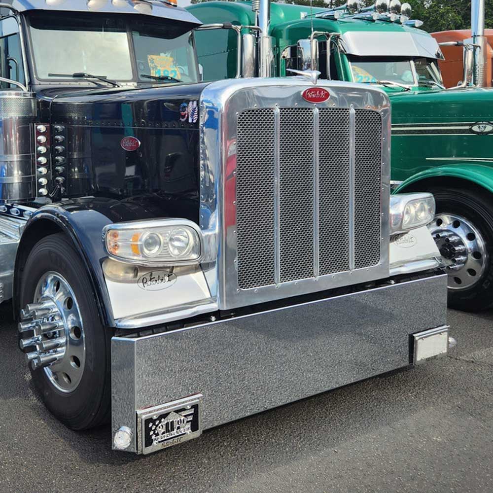 22" Peterbilt 357, 378, 379 Mitered End Chrome Plated with Watermelon Side Cutouts with Blind Mount