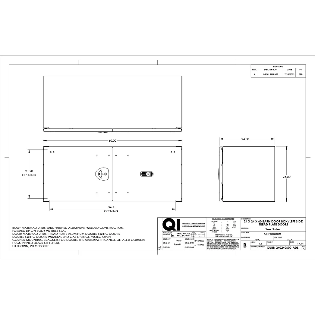 24" x 24" x 60" Aluminum Box with Diamond Barn Doors with Gas Shocks, Driver Side - Image 3