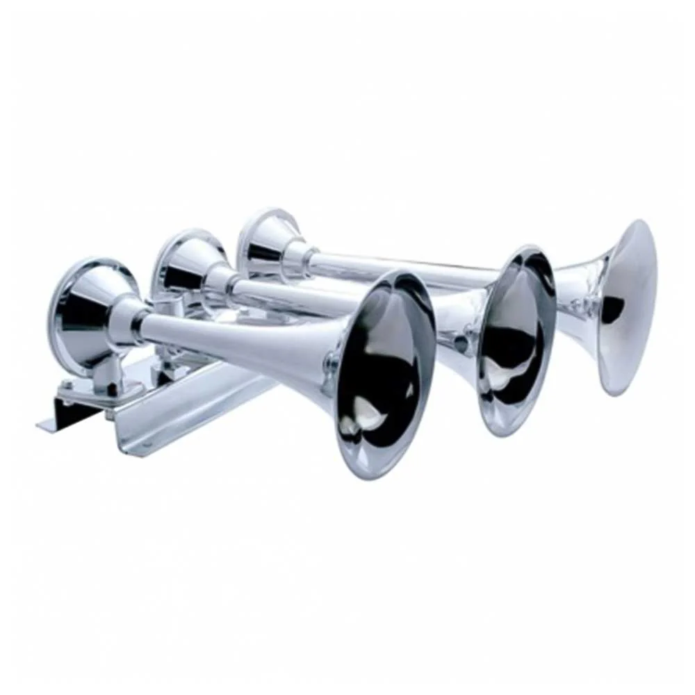 3 Trumpets Left Horizontal Chrome Train Horn
