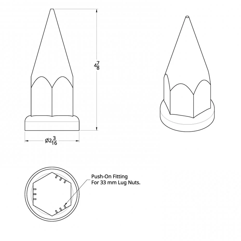 33mm Chrome Hex Spike Nut Cover - Push On 60PK - Image 3