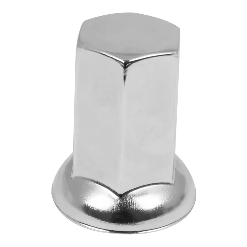 33mm x 2-1/2" Chrome Steel Flat Top Hat Hex with Flange Lug Nut Cover - Push On