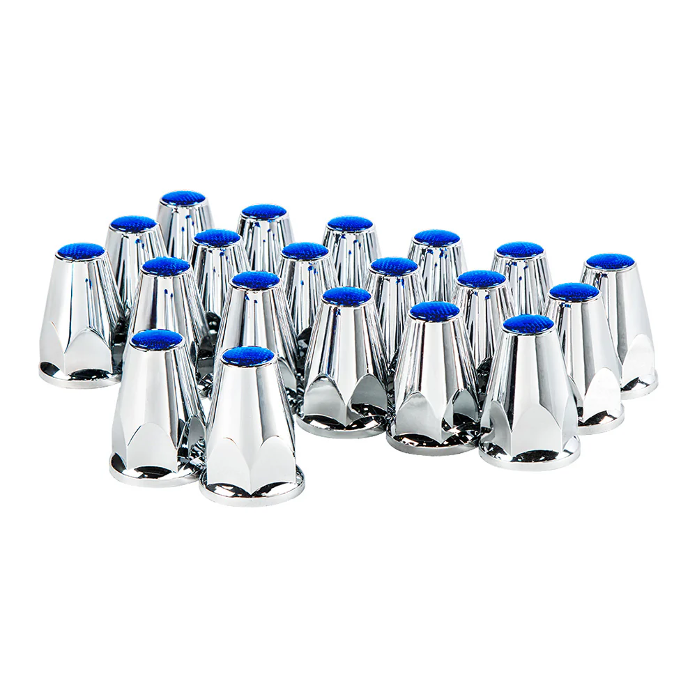 33mm x 2-3/4" Chrome Plastic Blue Nut Covers with Flange - Push On 20PK