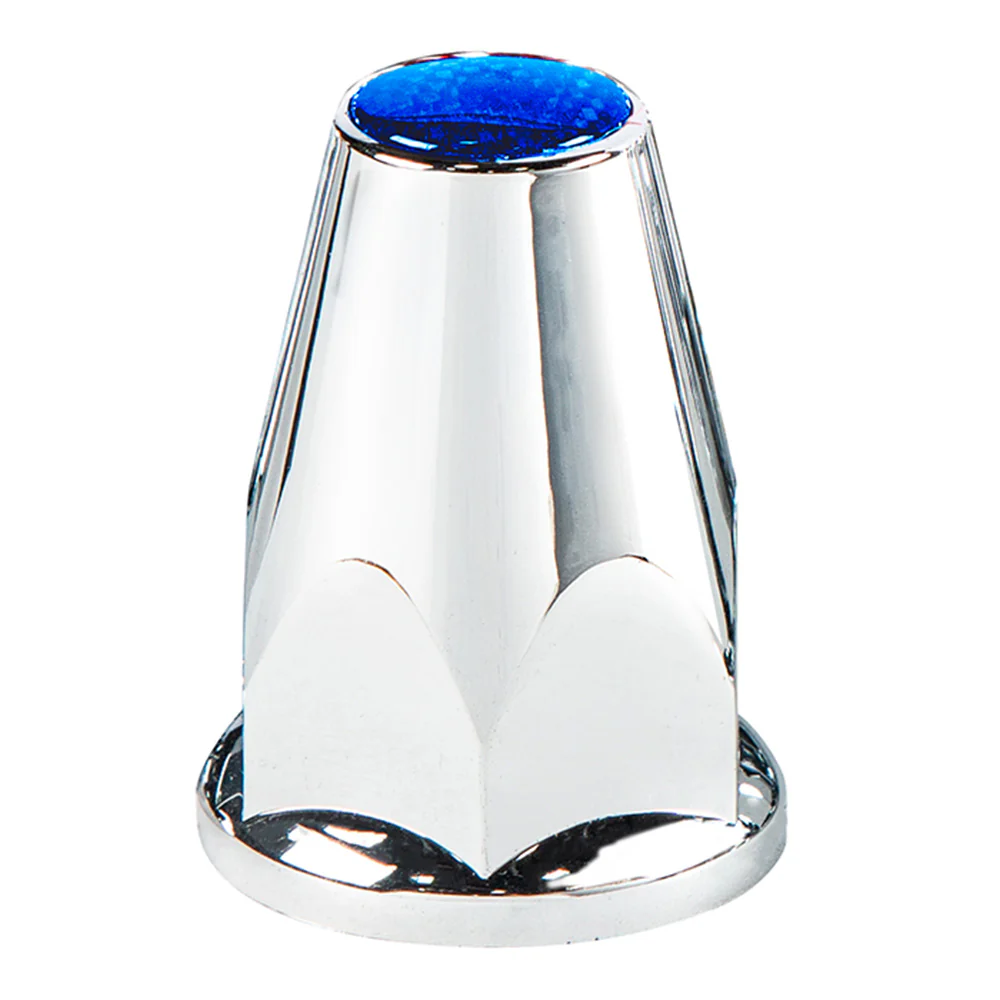 33mm x 2-3/4" Chrome Plastic Blue Nut Covers with Flange - Push On 20PK - Image 2