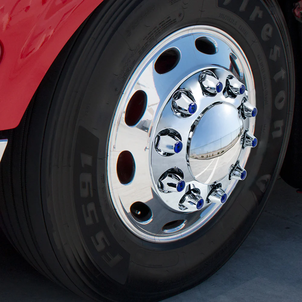 33mm x 2-3/4" Chrome Plastic Blue Nut Covers with Flange - Push On 20PK - Image 3