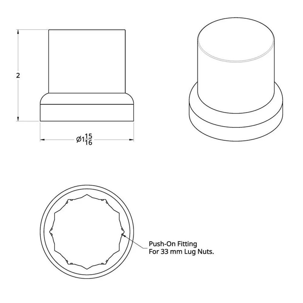 33mm x 2" Chrome Plastic Top Hat Nut Covers - Push On 60PK - Image 3