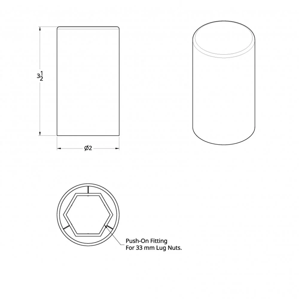 33mm x 3-1/2" Chrome Plastic Flat Top Cylinder Nut Cover - Push On 60PK - Image 3