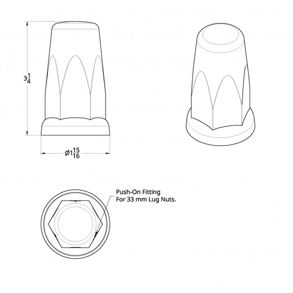 33mm x 3-1/4" Chrome Plastic Top Hat Nut Cover - Push On 60PK - Image 3