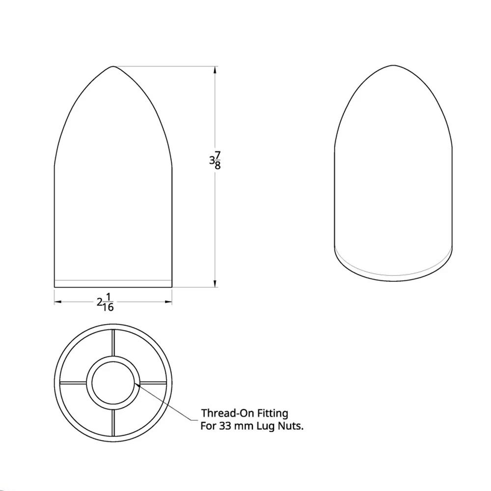 33mm x 3-7/8" Chrome Plastic Bullet Nut Cover - Push On 60 Pack - Image 5