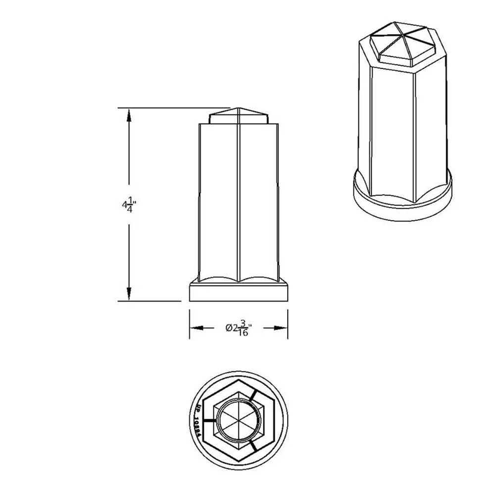 33mm x 4-1/2" Chrome Plastic Hexagon Style Lug Nut Cover - Thread On - Image 6