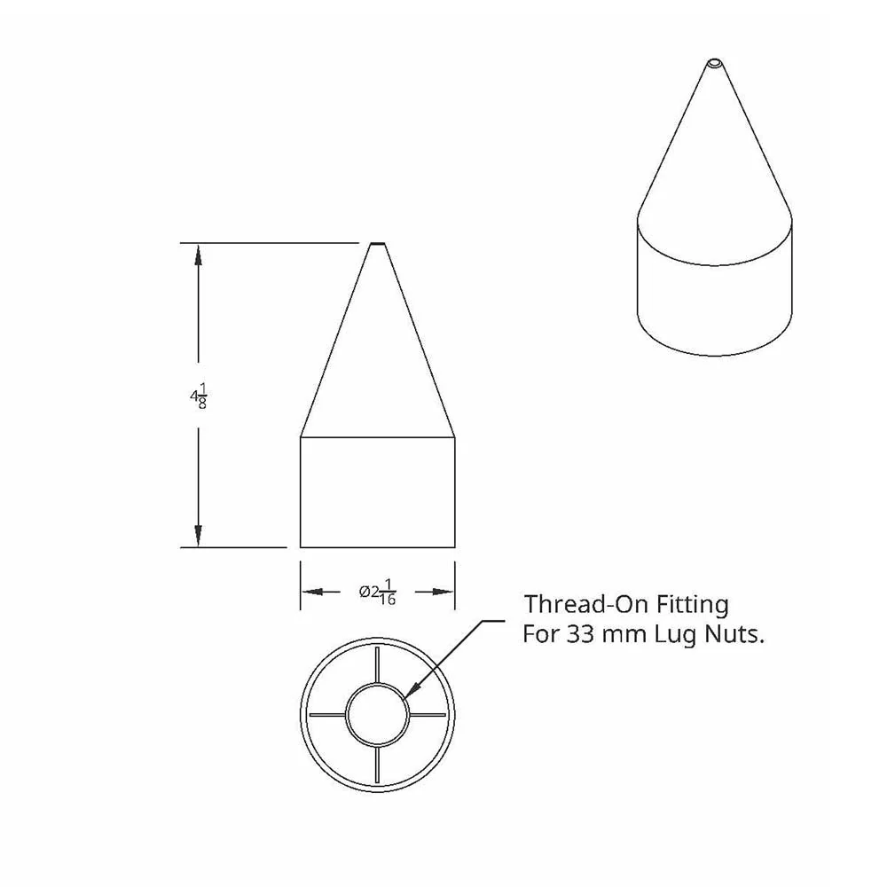 33mm x 4-1/8" Chrome Spike Nut Cover - Thread On - Image 2