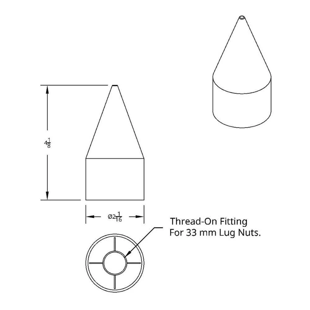 33mm x 4-1/8" Chrome Spike Nut Cover - Thread On, 60-Pack - Image 4
