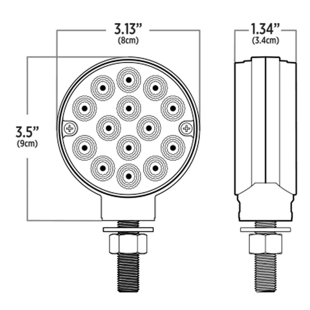 3" Round Amber, Red with Auxiliary Light 28 LED Double Faced Reflector Pedestal Light with Single Post - Image 7