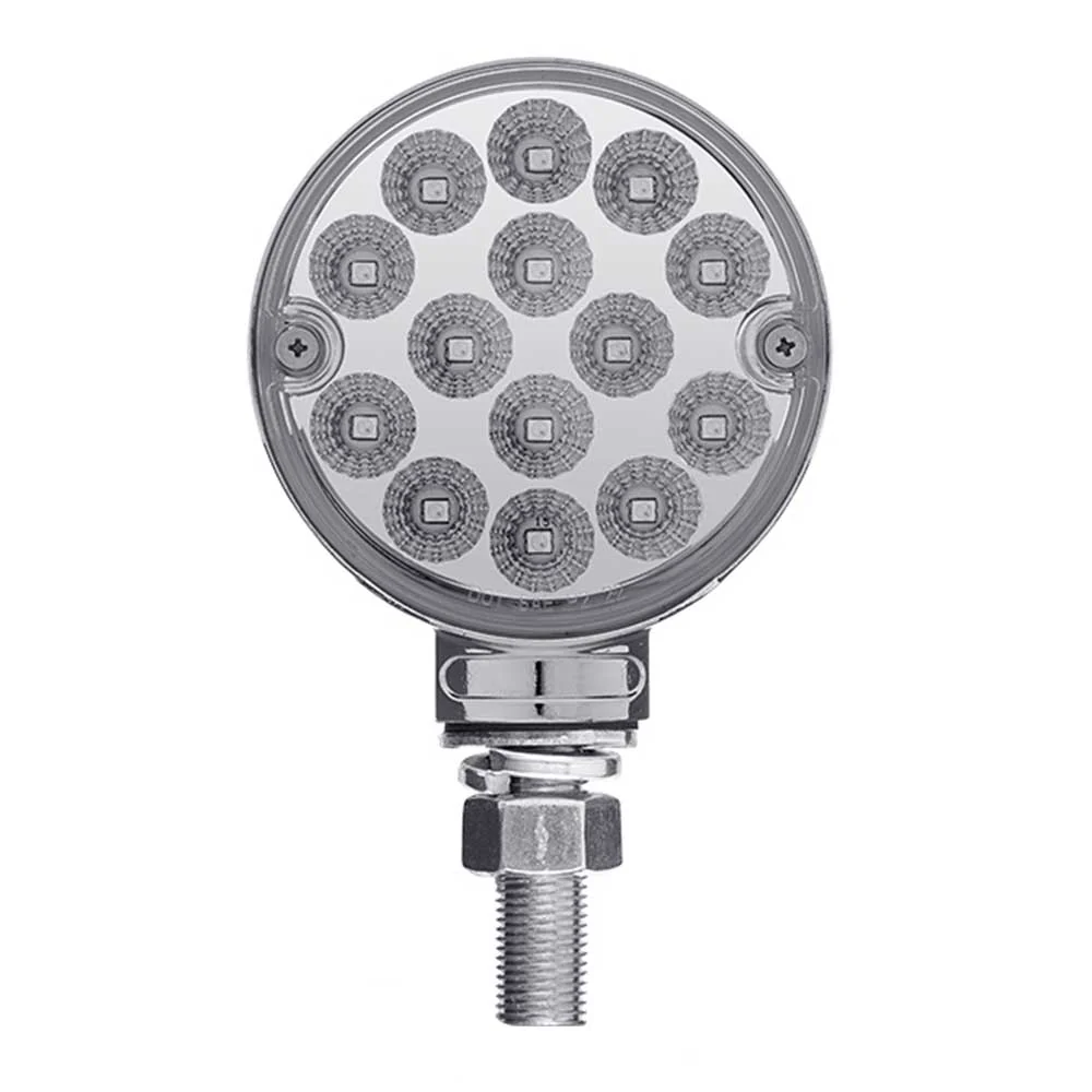 3" Round Amber, Red with Clear Lens 28 LED Double Faced Reflector Pedestal Light with Single Post - Image 3