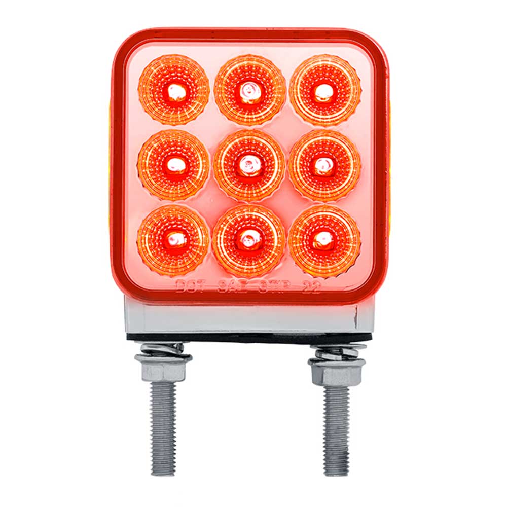 3" Square Amber, Red with Clear Lens 30 LED Double Faced Reflector Pedestal Light with Double Post - Image 2