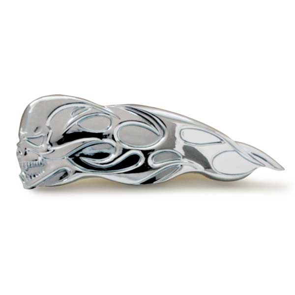 3D RH Chrome Large Flamed Skull Accent Stud Mount