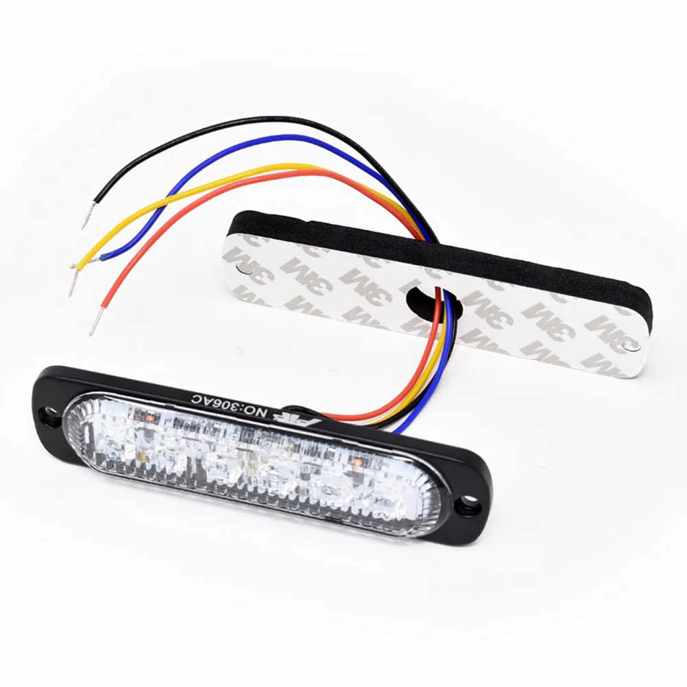 4-1/2" Low Profile Strobe Light Bar Amber, White 6 LED with 19 Flash Patterns