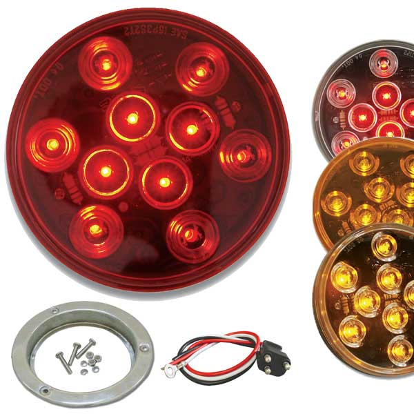 4" Round Mega 10 LED Light with Stainless Steel Flange & Pigtail