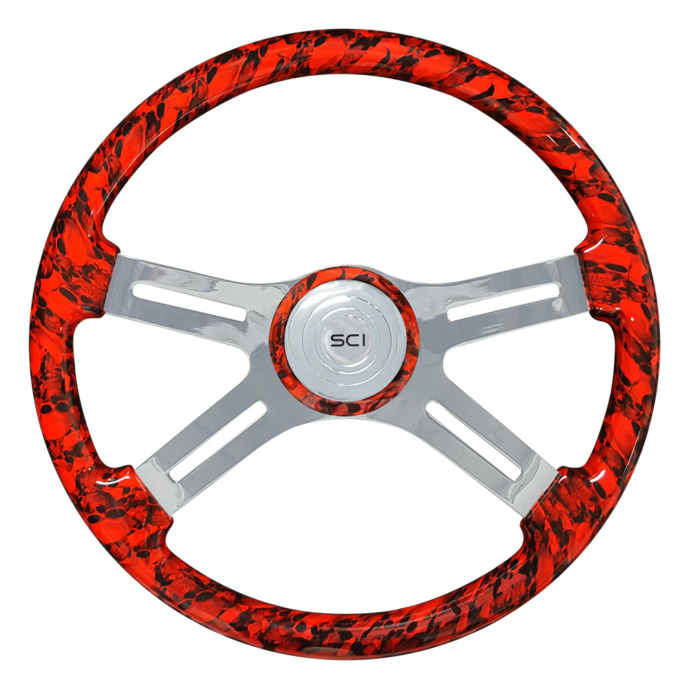 4 Spoke Large Skull Print Steering Wheel 18" - Image 3