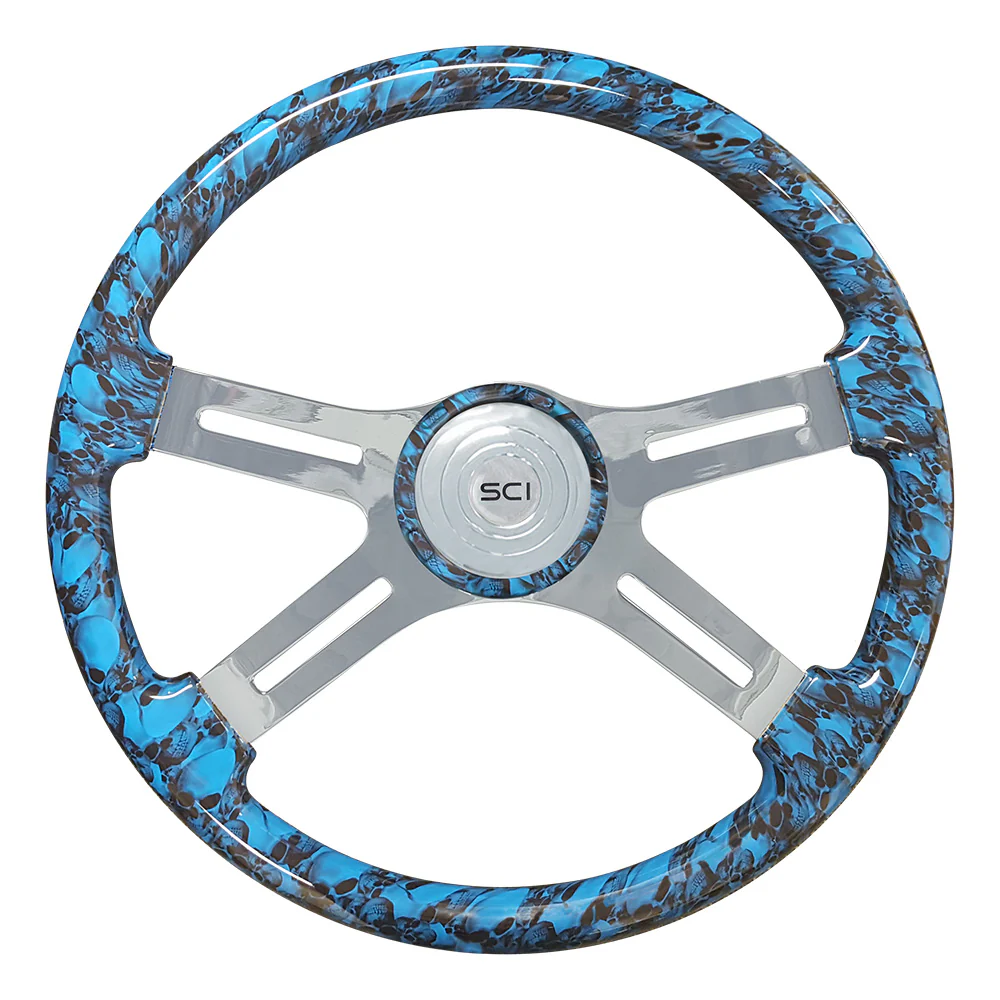4 Spoke Large Skull Print Steering Wheel 18" - Image 4