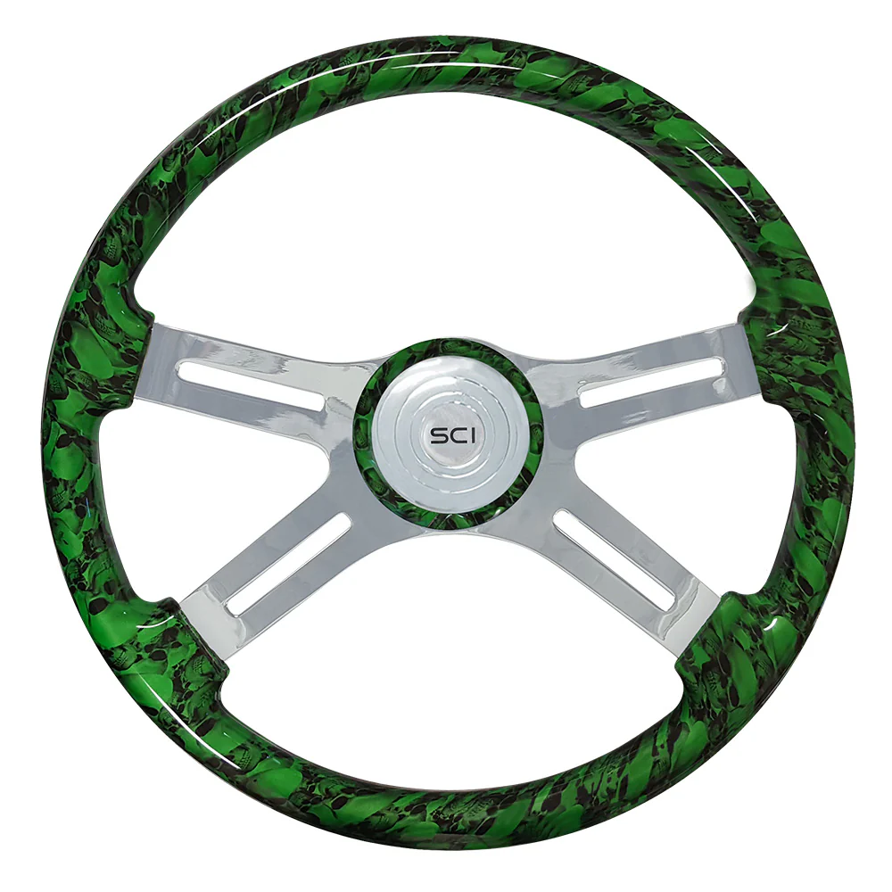 4 Spoke Large Skull Print Steering Wheel 18" - Image 7
