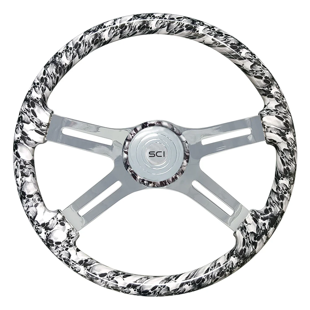 4 Spoke Large Skull Print Steering Wheel 18" - Image 8
