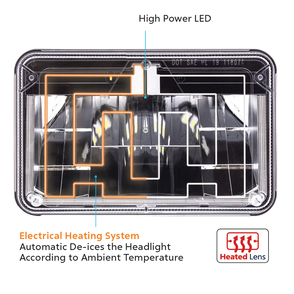 4" x 6" Ultralit Heated LED High Beam Headlight with Polycarbonate Lens and Housing - Image 4