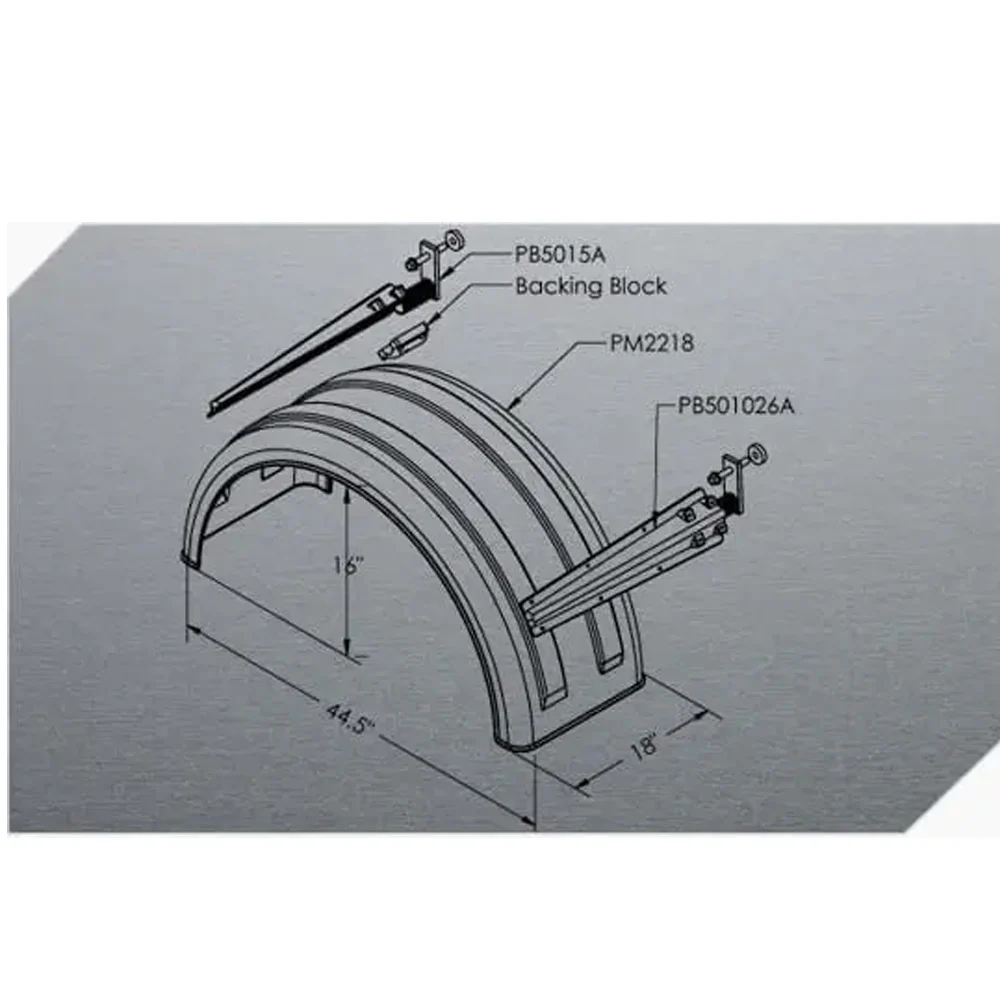 44.5"W Liquid Platinum Poly Single Lift Axle Fender for 22.5" or 24.5" Wheel - Image 2