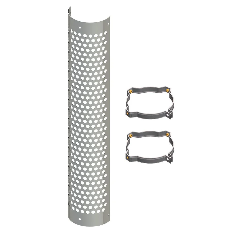 48" Stainless Heatshield with Circle Cutouts, Two Clamps