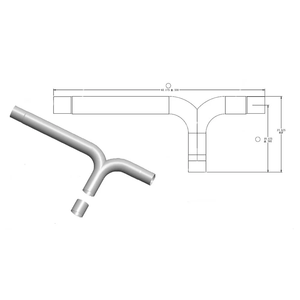 5" Inlet 5" Outlet Chrome Plated Steel 60"L Y-Pipe - Image 2