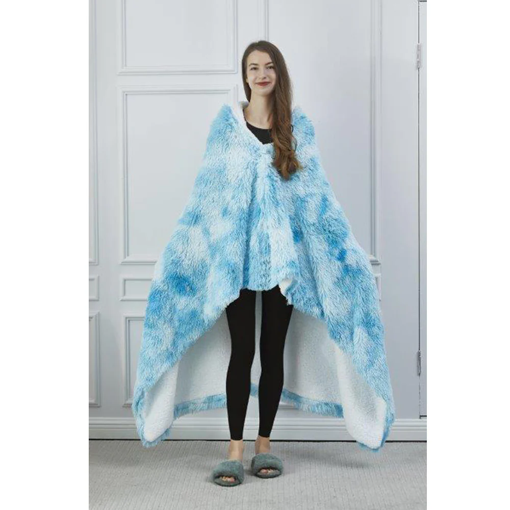 50" x 70" Hooded Sherpa Blue Sky Wearable Throw
