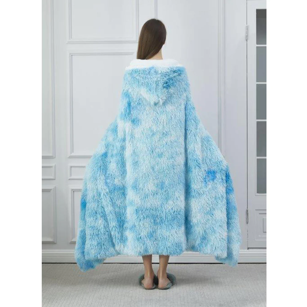 50" x 70" Hooded Sherpa Blue Sky Wearable Throw - Image 2