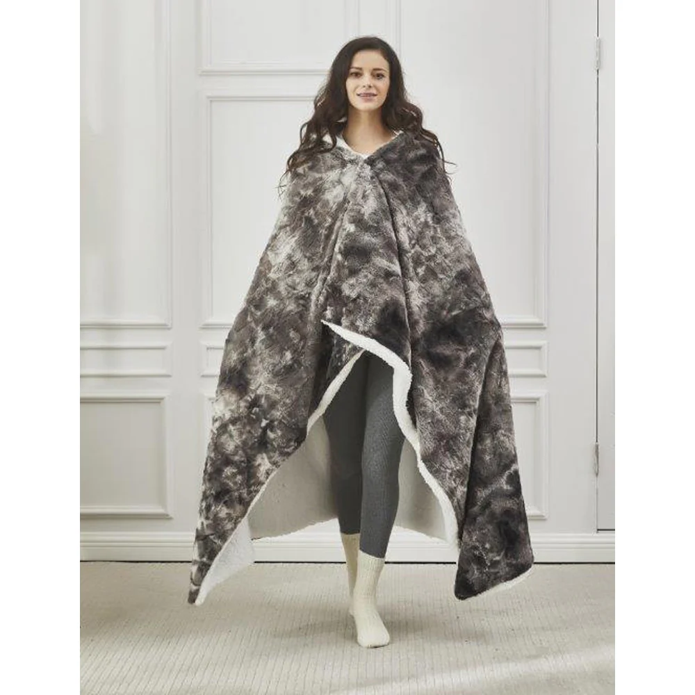 50" x 70" Hooded Sherpa River Rock Wearable Throw - Image 2