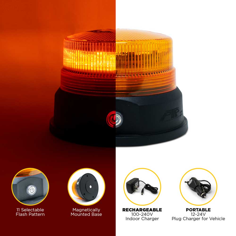 5"D High Power 24 Amber LED Magnet Mounted and Battery Operated Rechargeable Light Beacon - Image 2