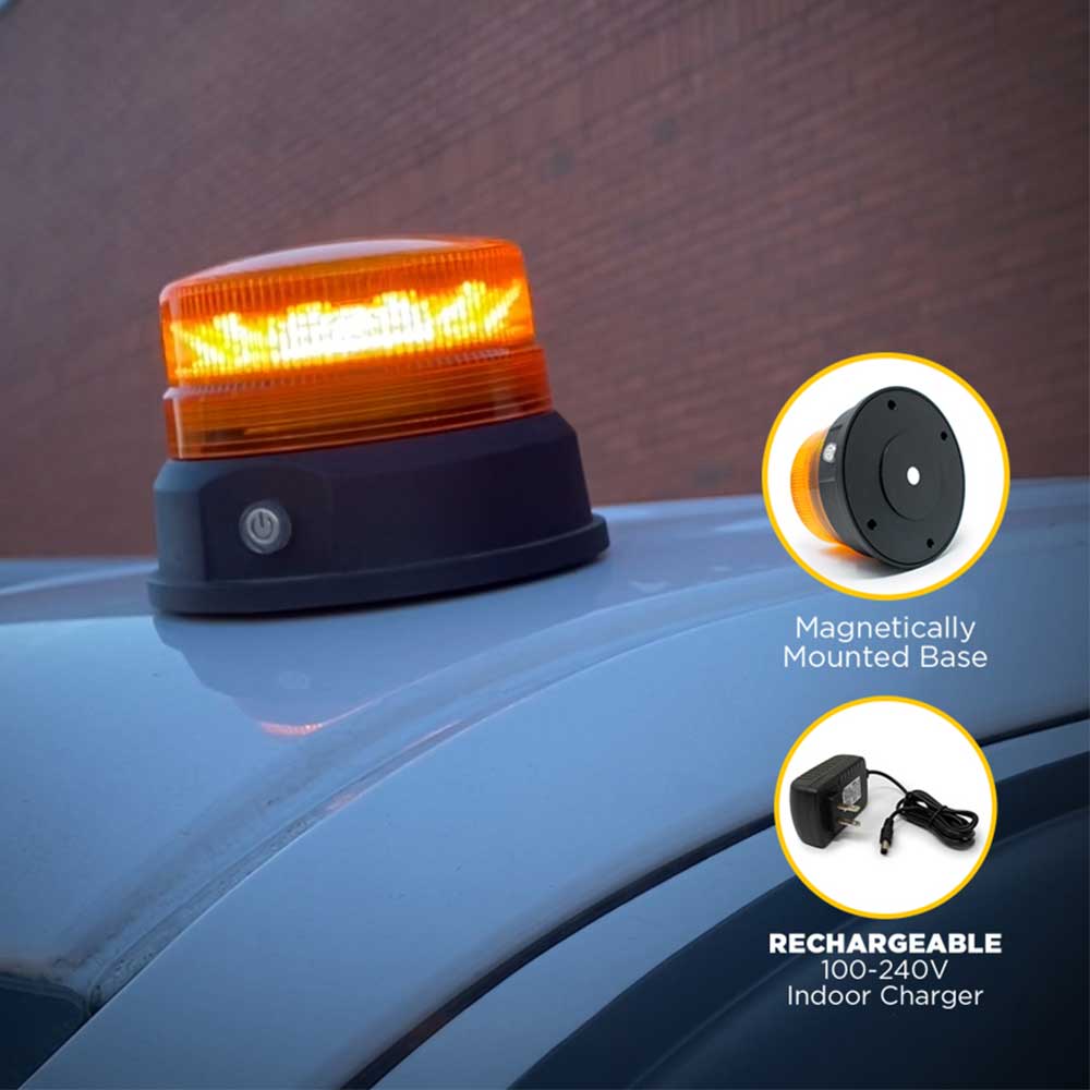 5"D High Power 24 Amber LED Magnet Mounted and Battery Operated Rechargeable Light Beacon - Image 6