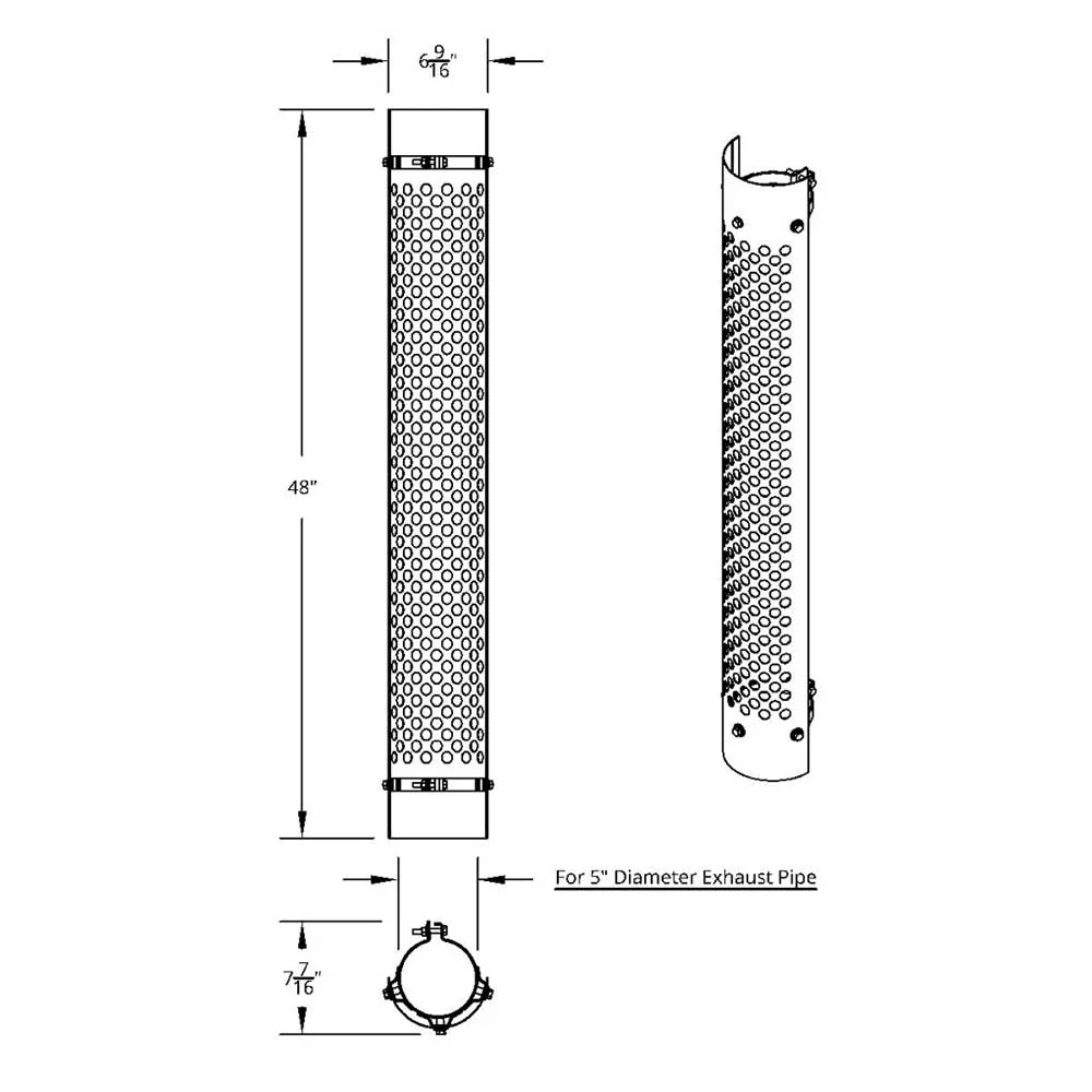 5"D x 48"L 180 Degree SS Muffler Guard with Round Holes - Image 4