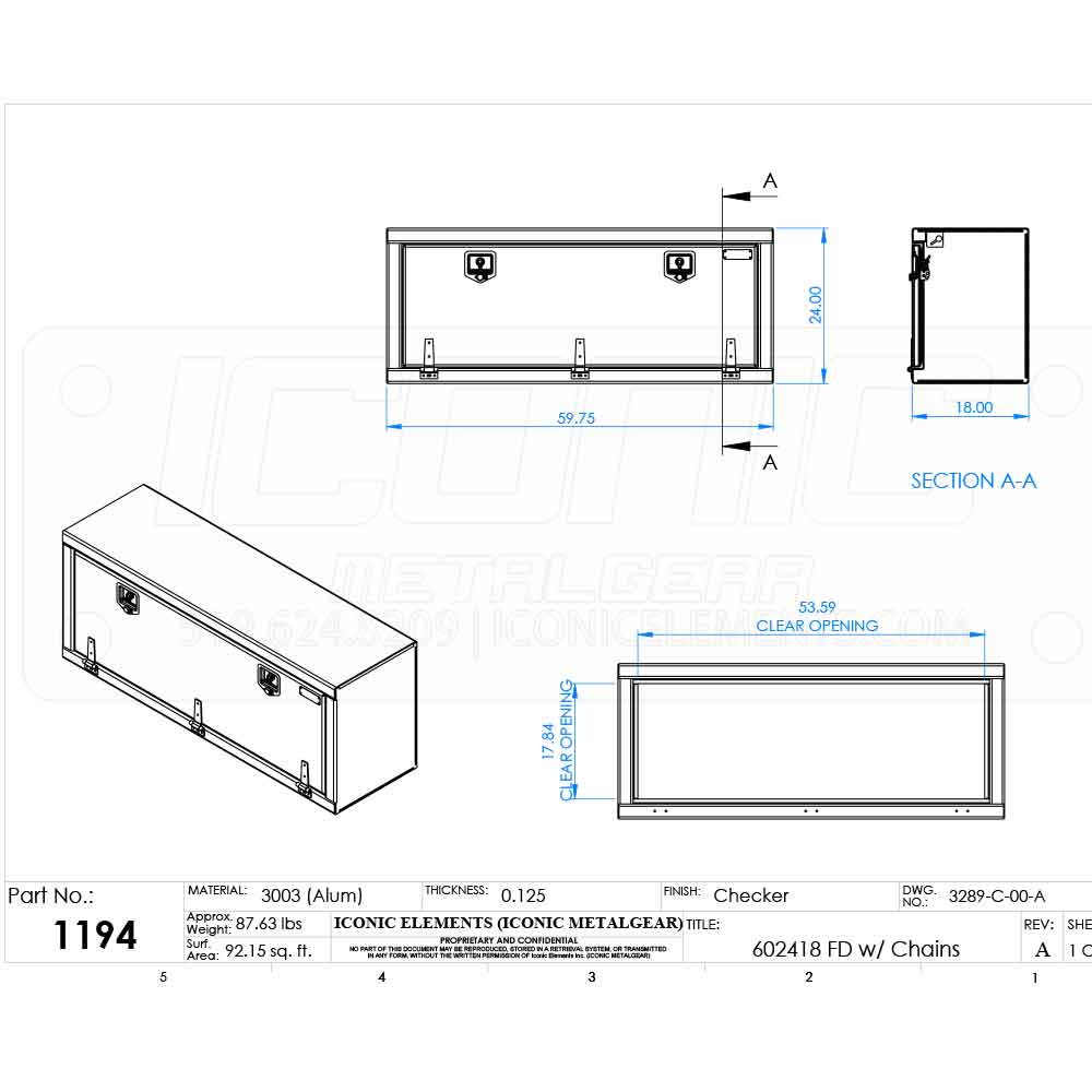 60" x 24" x 18" Checker Fold Down T Handle Tool Box